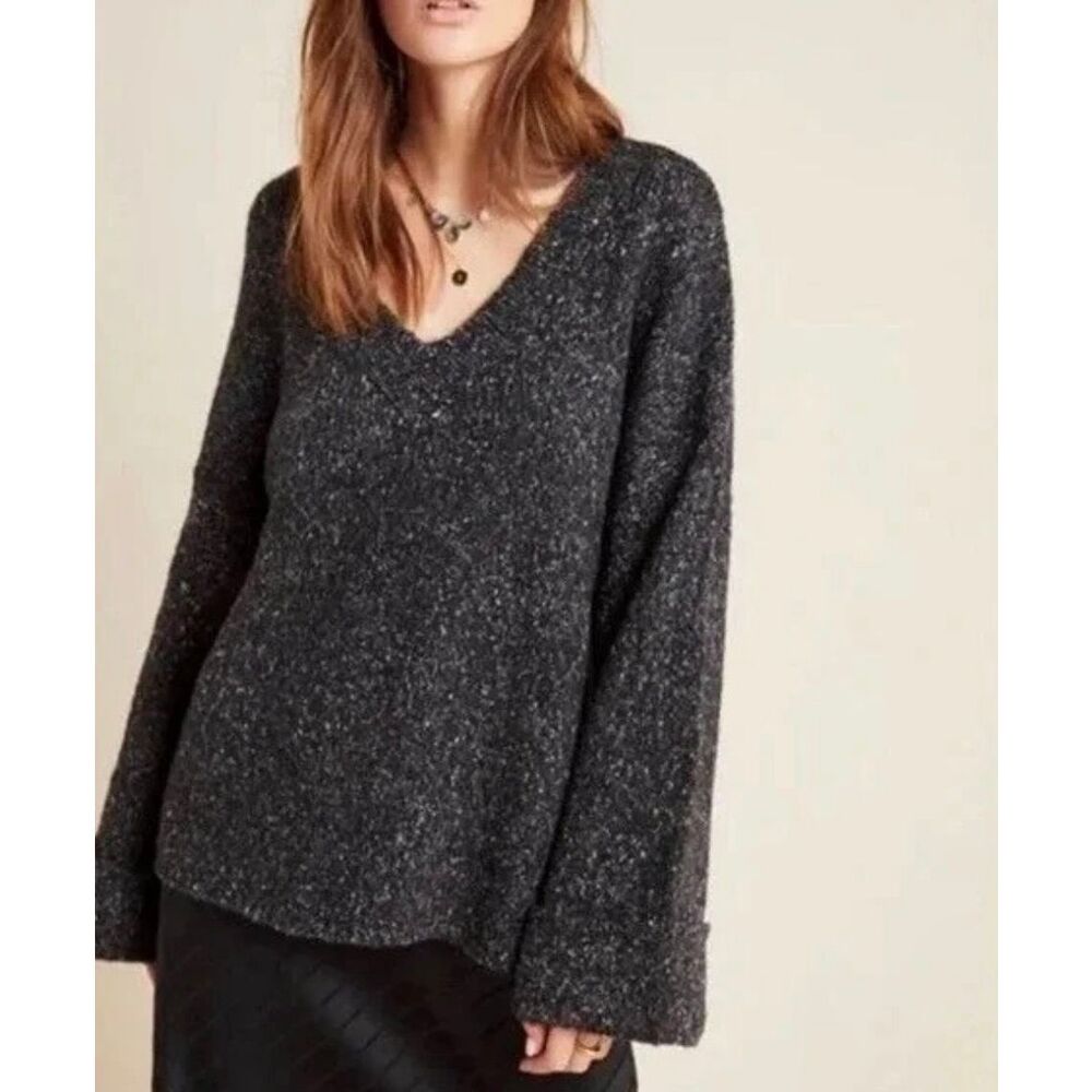 Anthropologie‎ Maggie Oversized Wool Blend Bell Sleeve V-Neck Sweater Size S